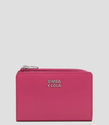 Cartera compacta fucsia lisa con logo Mujer