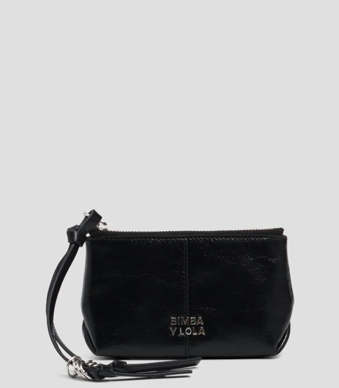 Monedero negro en piel liso con logo Mujer