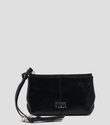 Monedero negro en piel liso con logo Mujer