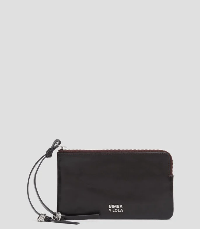 Monedero negro en piel lisa Mujer
