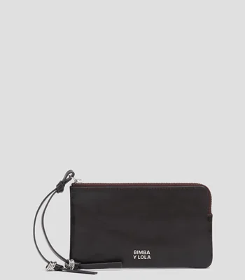 Monedero negro en piel lisa Mujer