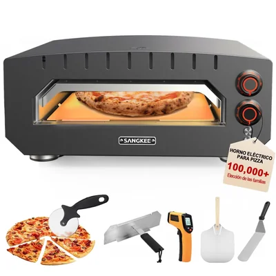 Sangkee Horno Eléctrico Para Pizza Horno De Pizza Portátil De 13″ Calienta Hasta 400°c Accesorios Completos Y Piedra Para Piz