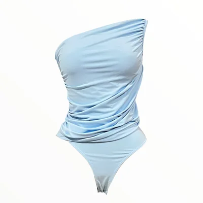 Body Manga Larga Asimétrico Azul LC