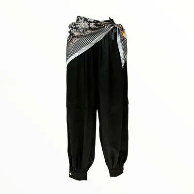 Pantalón Negro Con Pashmina Estampado LC