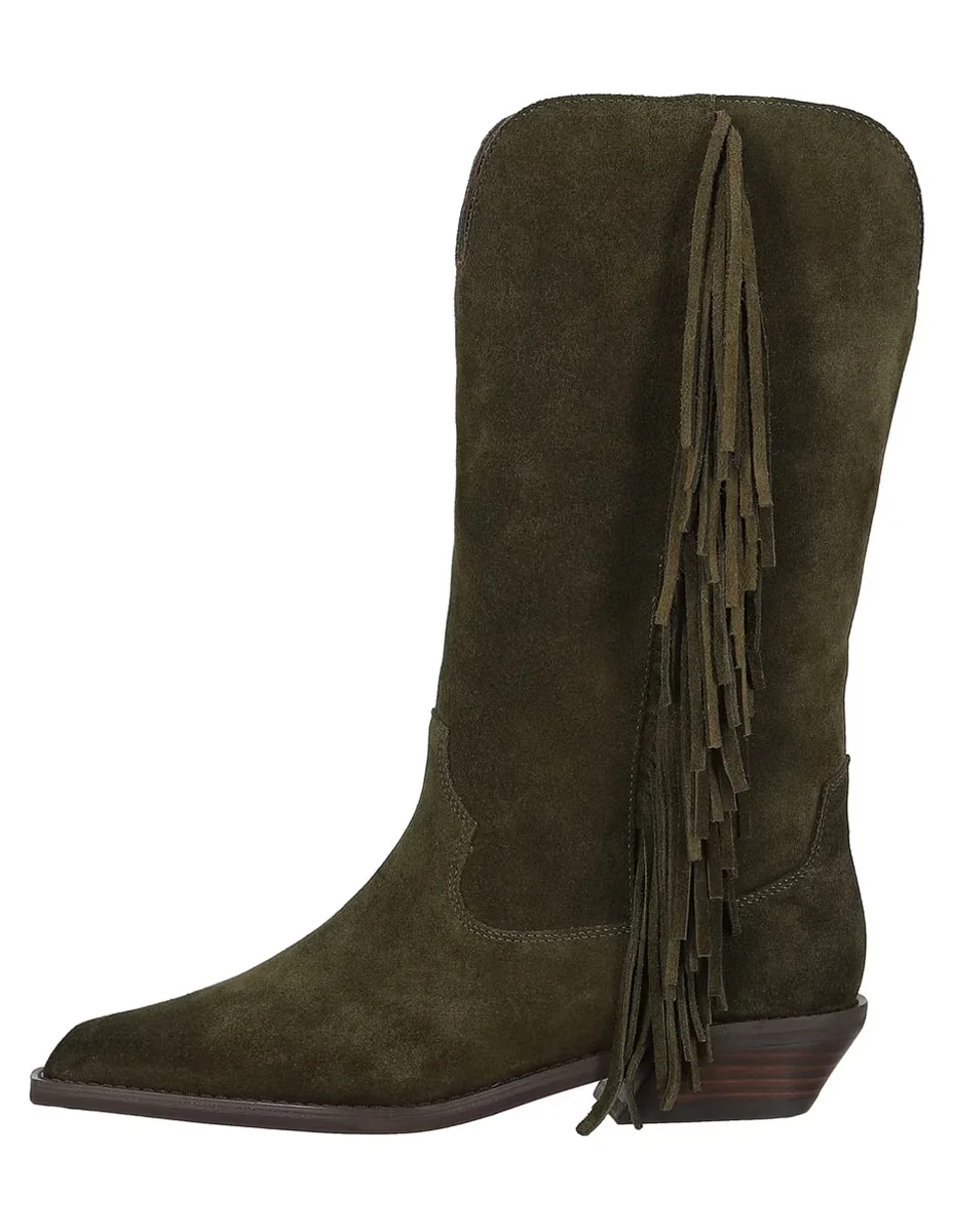 Bota media pierna de piel para mujer