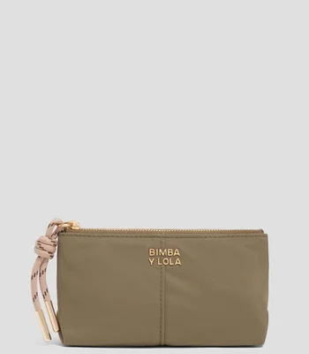 Monedero oliva liso con logo Mujer
