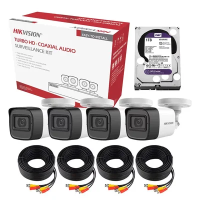 Hikvision Kit Turbohd 5 Megapixel 4 Cã¡maras Micrã³fono Hdd 1tb Hik5mpslq-kit-1tb