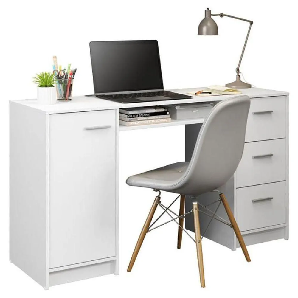Escritorio Para Pc Madesa Alaska 3 Cajones 1 Puerta Blanco