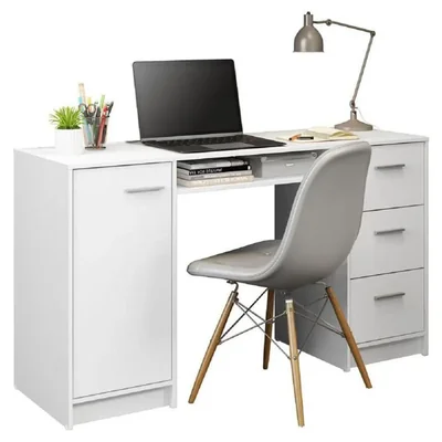 Escritorio Para Pc Madesa Alaska 3 Cajones 1 Puerta Blanco