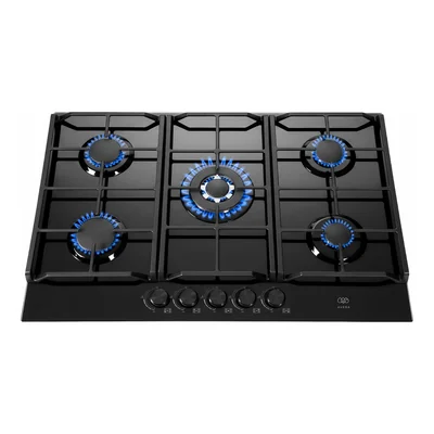 Parrilla de gas 5 quemadores 88cm Vidrio templado negro AVERA HEV5