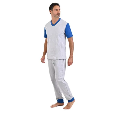 Pijama Michel Blanc Manga Corta Pantalon Gris Claro Con Azul