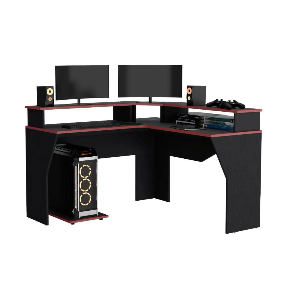 Escritorio Gamer Invictor Wengue y Rojo Virtual Muebles