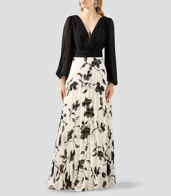 Vestido de fiesta largo de manga larga estampado Mujer