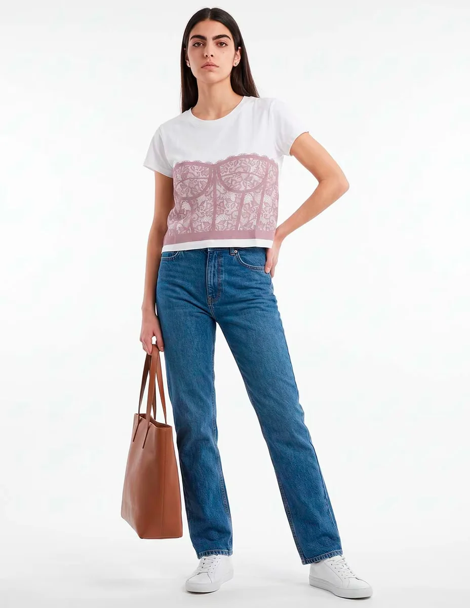 Playera manga corta cuello redondo para mujer