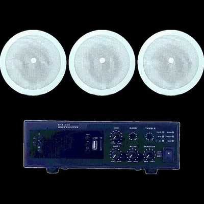 KIT de Amplificador de 120W para Escritorio | 3 Altavoces de Plafón de 5" | 3.75 - 30W | Sistema 70/100V