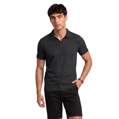 Polo manga corta para hombre color gris oscuro con textura waffle