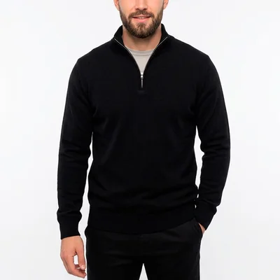 Suéter Medio Cierre U Sport Negro Cuello Alto para Hombre