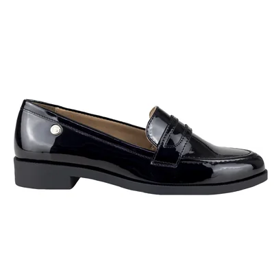 Mocasin Loafer De Charol Mujer Vestir Salamandra 8602 Negro.