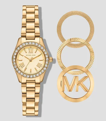 Set de Reloj con Accesorios Reloj con Biseles Intercambiables para Mujer Petite Lexington Clásico Dorado