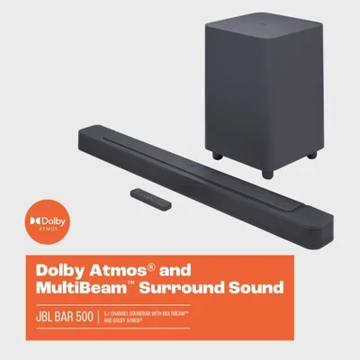 Barra de sonido JBL Bar 500 de 5.1 canales con MultiBeam™ Dolby Atmos®
