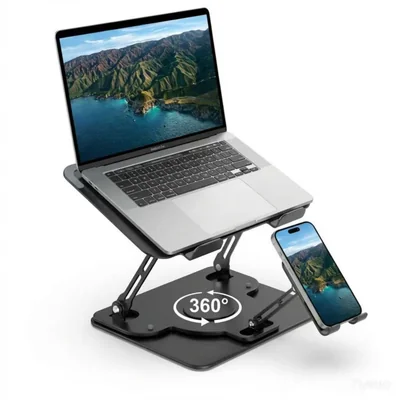 Soporte para laptop Electmagic ajustable con rotación de 360° y soporte para celular