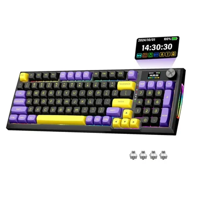 Teclado mecánico inalámbrico Redragon K725L con perilla y pantalla LCD