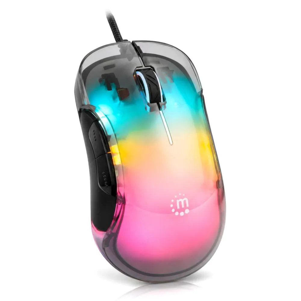 Ratón USB MANHATTAN RGB 12800 DPI 5 botones con cable