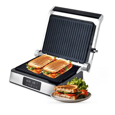 Parrilla Grill Xl Eléctrica 3 en 1 Apertura 180° con Placa Intercambiables