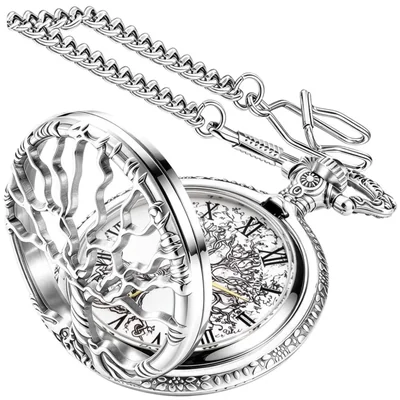 Reloj de bolsillo Tiong 45 cm de cuarzo con árbol de la vida y cadena