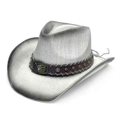 Sombrero YOUBADU Unisex de Paja con Degradado Gris‑Blanco estilo Vaquero