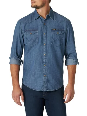 Camisa Wrangler Iconic Denim Corte Regular con Botones a Presión