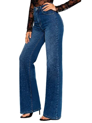 Pantalón Mezclilla Shendy Vendy Azul Marino Recto Ancho Tiro Alto Demin Mujer Jeans