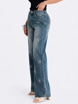 Pantalón Mezclilla Shendy Vendy Azul Navi Corte Recto Ancho Tiro Alto Demin Para Mujer Jeans