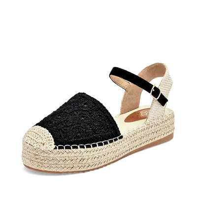 Capa De Ozono Alpargata Plataforma Negro Beige Para Mujer