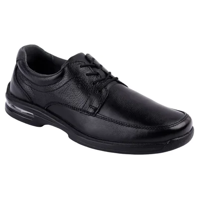 Zapatos De Vestir Flexi Negro De Piel Con Costuras Decorativas Para Hombre