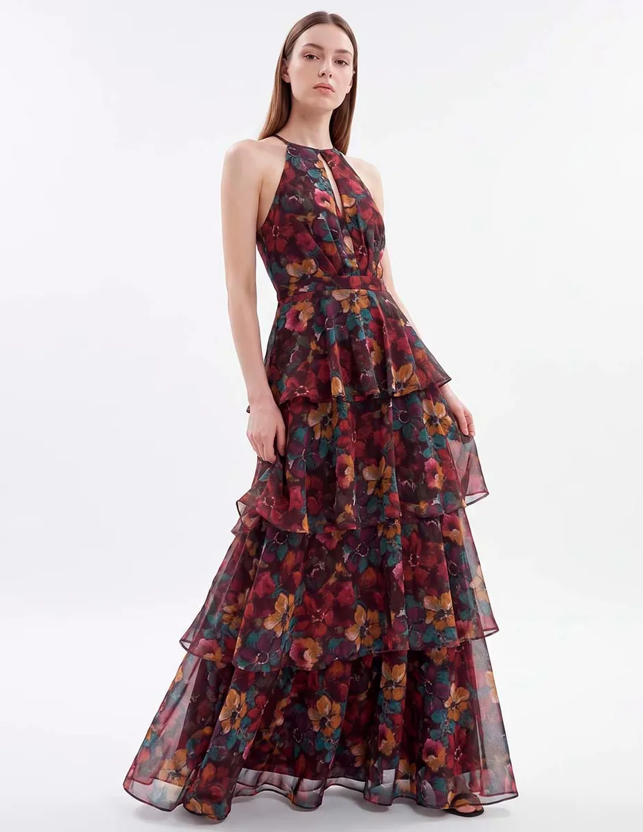 Vestido maxi de fiesta escote medio