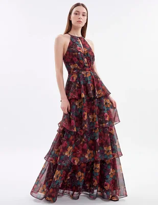 Vestido maxi de fiesta escote medio