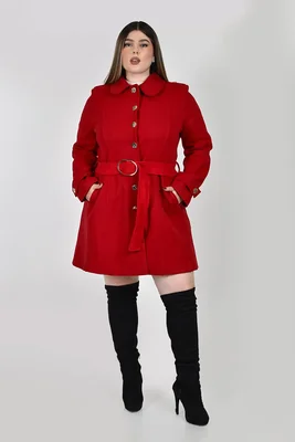 Abrigo largo con cinturon Roman Fashion /Tallas Extras, 3020 (Rojo))