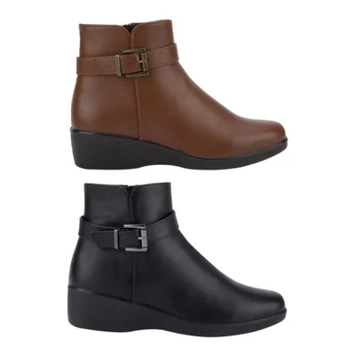 Kit de 2 pares de botas de mujer, cortas, con suela extraligera, acabado napa, colores negro y café, mod. 1311347