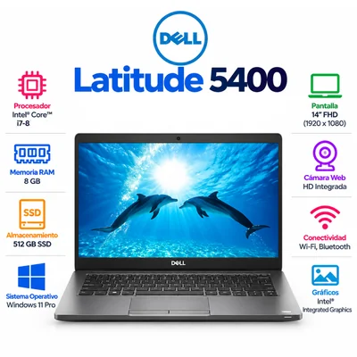 Laptop Dell Latitude 5400 14 Pulgadas FHD Core i7 8a Gen 8GB RAM 512GB SSD Windows 11 Pro Reacondicionada