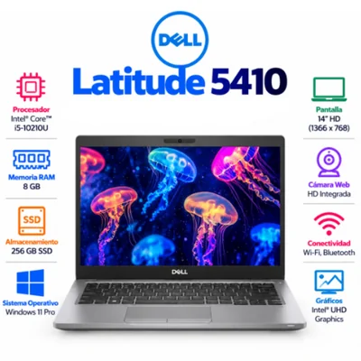 Laptop Dell Latitude 5410 14 Pulgadas FHD Core i5 10210U 8GB RAM 256GB SSD Windows 11 Pro Reacondicionada