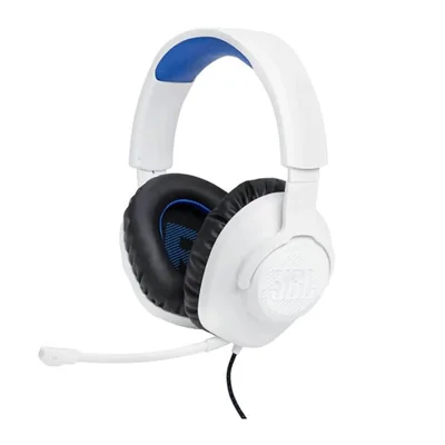 Audífonos Gaming JBL Quantum 100P Alámbricos, Diadema Over-Ear, Micrófono Desmontable, PlayStation/PC, Blanco/Azul