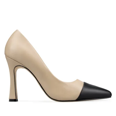 Zapatillas De Tacón Davenia De Piel Para Dama Mod. Francesca Beige con Negro