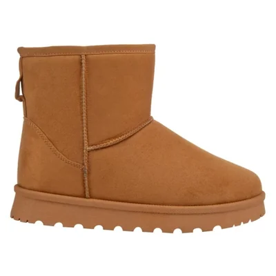 Bota de mujer, tipo Ugg, corta, plana, con acabado ante, color camel, mod. 1226924