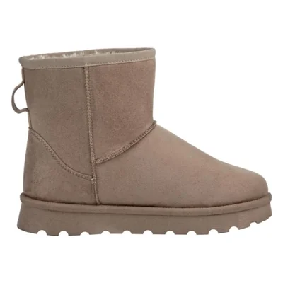 Bota de mujer, tipo Ugg, corta, plana, con acabado ante, color taupé, mod. 1226925