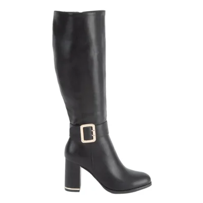 Botas de mujer, largas, con acabado napa, tacón medio y ancho, color negro, mod. 1238564