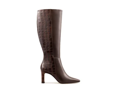 Botas Para Mujer Elegantes Botas Piel Davenia Mod. Karla Croco Café