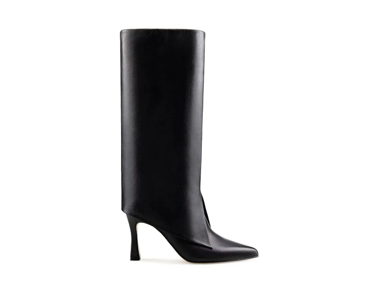 Botas De Piel Davenia Con Tacón De Dama Mod. Anahí Negro
