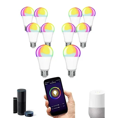 Set de 10 focos inteligentes Fratech con conexión Wifi con luz ajustable blanca y rgb