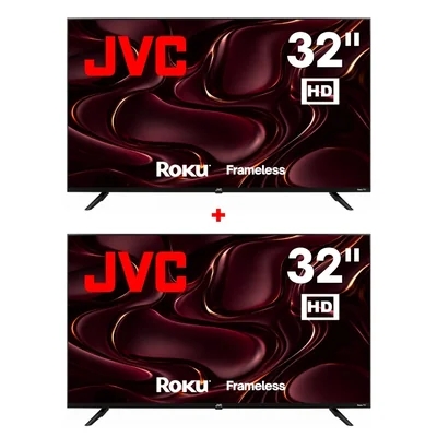 Pack 2 Smart TV JVC 32 Pulgadas HD LED Frameless Roku TV Netflix YouTube Prime Video Modelo SI32R